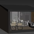 Wooden Cabin in Forest with Wooden Siding Gray Exterior Outdoor Terrace and Garden Furniture