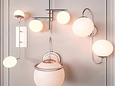 Modern Wall Mounted Lamps With Round Globe Shades And Metal Frames For Soft Lighting 3d model