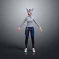 3D Character In Gray Hoodie Blue Jeans Black Leggings White Shoes Cat Ear Headpiece