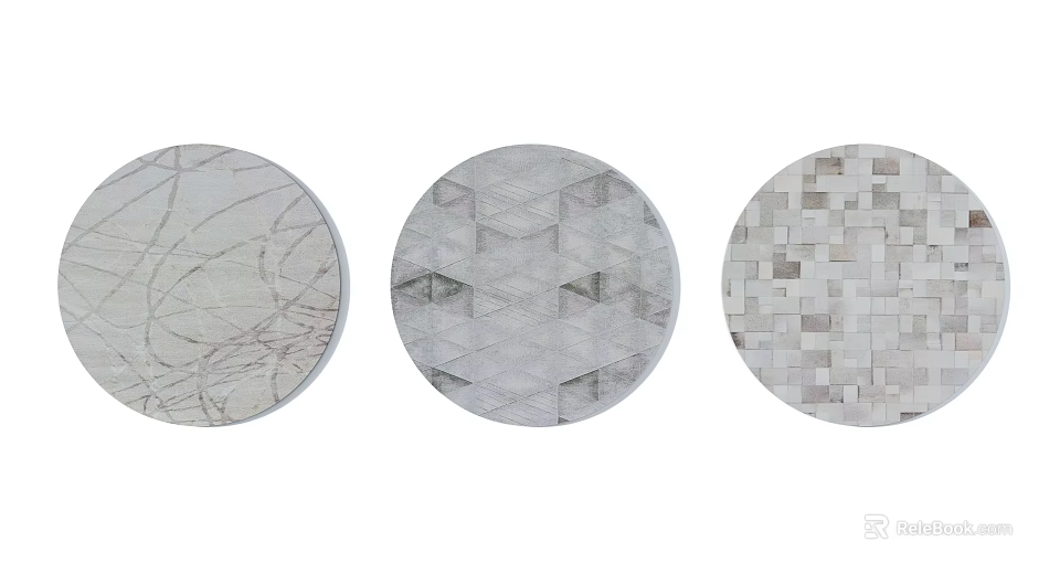 Stylish Modern Round Carpets With Geometric Textured And Patchwork Decor Designs 3d model