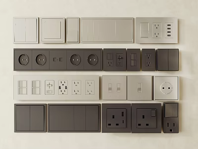 Various Electrical Switches And Power Sockets In Different Colors And Designs 3d model