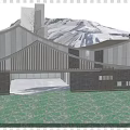 Modern Waterfront Visitor Center With Wooden Structure Brick Walls Sloped Roof And Large Windows