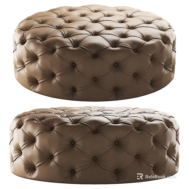 Tufted Round Brown Leather Ottoman with Modern Design for Home Decor 3d model 