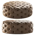 Tufted Round Brown Leather Ottoman with Modern Design for Home Decor