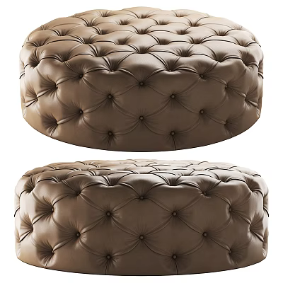 Tufted Round Brown Leather Ottoman with Modern Design for Home Decor 3d model