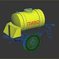 Yellow Beer Tanker Cart Trailer With Red Label And Black Wheels