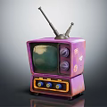 Retro Vintage Purple TV With Green Screen Dual Antennas And Decorative Front Knobs
