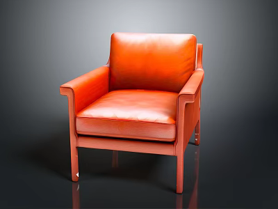 Stylish Modern Orange Leather Armchair With Wooden Frame And Comfortable Seat 3d model