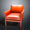 Stylish Modern Orange Leather Armchair With Wooden Frame And Comfortable Seat