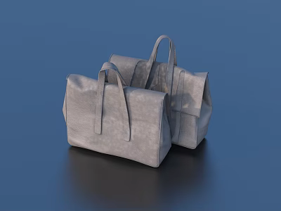 Two Gray Minimalist Handbags With Leather Handles And Sleek Design On Blue Background 3d model