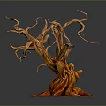Unique Dead Tree With Twisted Branches And Reddish Brown Trunk Against Gray Background With Reflection 3d model