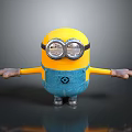Minion Animated Character 3D Model With Yellow Body Goggles Blue Overalls And Outstretched Arms