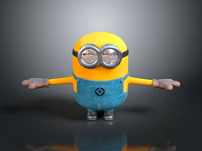 Minion Animated Character 3D Model With Yellow Body Goggles Blue Overalls And Outstretched Arms 3d model
