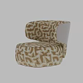 Modern Single Sofa With Beige And Brown Geometric Pattern Curved Armrests Rounded Shape