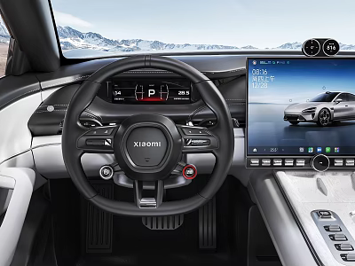 Xiaomi Car Interior Design With Modern Steering Wheel And Central Touchscreen Dashboard 3d model