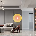Elegant Modern Luxury Living Dining Room With Round Wall Art Sofa And Chandelier