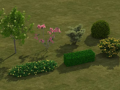 Beautiful Garden Scene with Various Flowering Shrubs Trees and Green Bushes 3d model