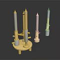 Elegant Golden Candle Lamp With Multiple White Candle Holders And Round Base