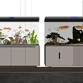 Two Modern Aquariums on White Cabinet Featuring Fish and Aquatic Plants