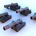 Vintage Historical Cannons With Bronze Black Barrels And Wooden Carriages