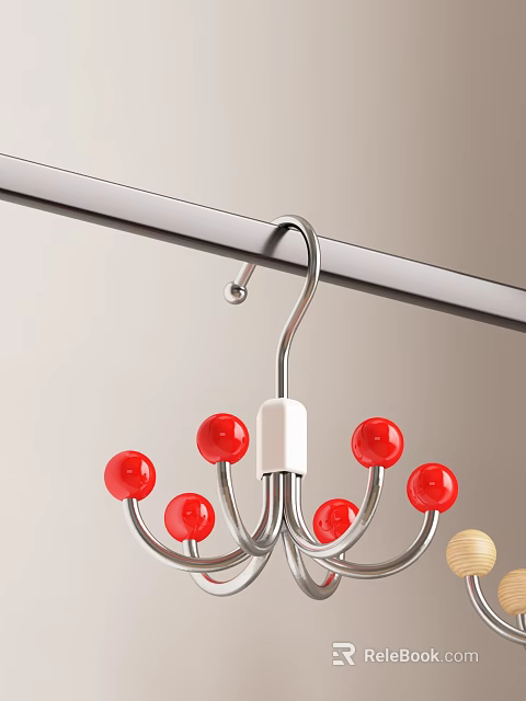 Modern Metal Hanging Storage Rack With Red Decorative Balls And Hooks 3d model