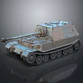 Military Tank with Long Barrel Tracks and Armored Body in Camouflage Paint