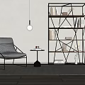 Modern Geometric Bookcase With Black Metal Frame And Wooden Shelves Holding Books In Living Room