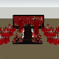 Elegant Banquet Hall With Red Floral Decorations And Wedding Stage Setup