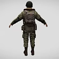 Detailed Game and Movie Military Character Wearing Green Uniform Helmet and Tactical Gear