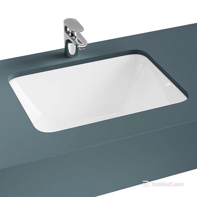 Modern White Undermount Washbasin With Silver Faucet On Gray Bathroom Countertop 3d model 