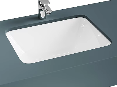 Modern White Undermount Washbasin With Silver Faucet On Gray Bathroom Countertop 3d model