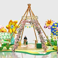 Spring Flower Themed Activity Scene With Decorative Arch Swing And Stage 3d model