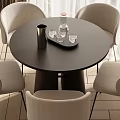 Modern Black Round Dining Table Set With Beige Chairs And Metal Accessories
