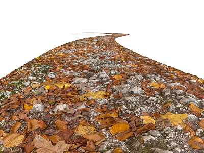 Rural Landscape With Winding Cobblestone Path Covered In Yellow Brown Fallen Leaves 3d model
