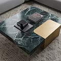Green Marble Coffee Table With Gold Base Phone And Charger Near Gray Sofa On Textured Carpet