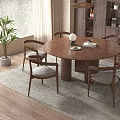 Dining Room Interior Design With Round Wooden Table Chairs Wooden Cabinets Floor Lamp And Potted Plant