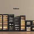 Elegant Black Poliform Kitchen Appliance Display Cabinets With Various Tableware Inside 3d model