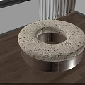 Round Shaped Sofa With Hollow Center Patterned Fabric Upholstery And Wooden Base Modern Interior