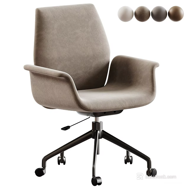 Gray Upholstered Office Chair with Armrests Black Base and Caster Wheels 3d model 