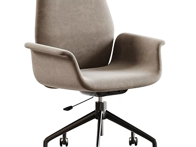 Gray Upholstered Office Chair with Armrests Black Base and Caster Wheels 3d model
