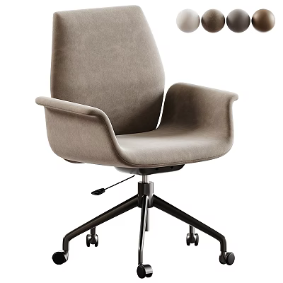 Gray Upholstered Office Chair with Armrests Black Base and Caster Wheels 3d model