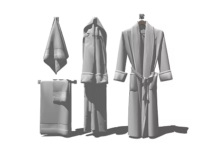 Soft Cozy Bath Robes With Belt And Folded Towels Hanging On 3d model