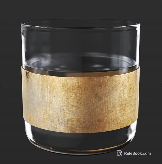 Refreshing Beverage in Transparent Glass Cup With Golden Decorative Band 3d model 