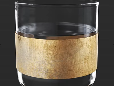 Refreshing Beverage in Transparent Glass Cup With Golden Decorative Band 3d model