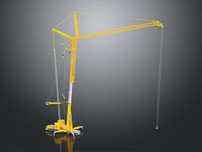 Yellow Tower Crane With Mobile Base Boom And Steel Cables For Construction 3d model