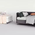 Two Modern Sofa Beds Featuring Colorful Pillows And Patterned Blankets 3d model