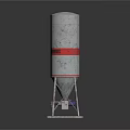 Cylindrical Concrete Tower Structure With Red Band And Metal Support Base 3d model