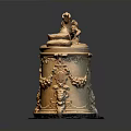 Architectural Terracotta Ornament With Intricate Carved Details And Top Statue Design
