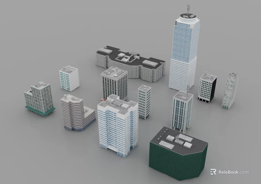 Various Modern Office Buildings With Different Heights And Architectural Design Features 3d model