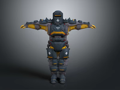 Sci Fi Armored Character With Black Yellow Armor And Mechanical Design Standing Pose 3d model